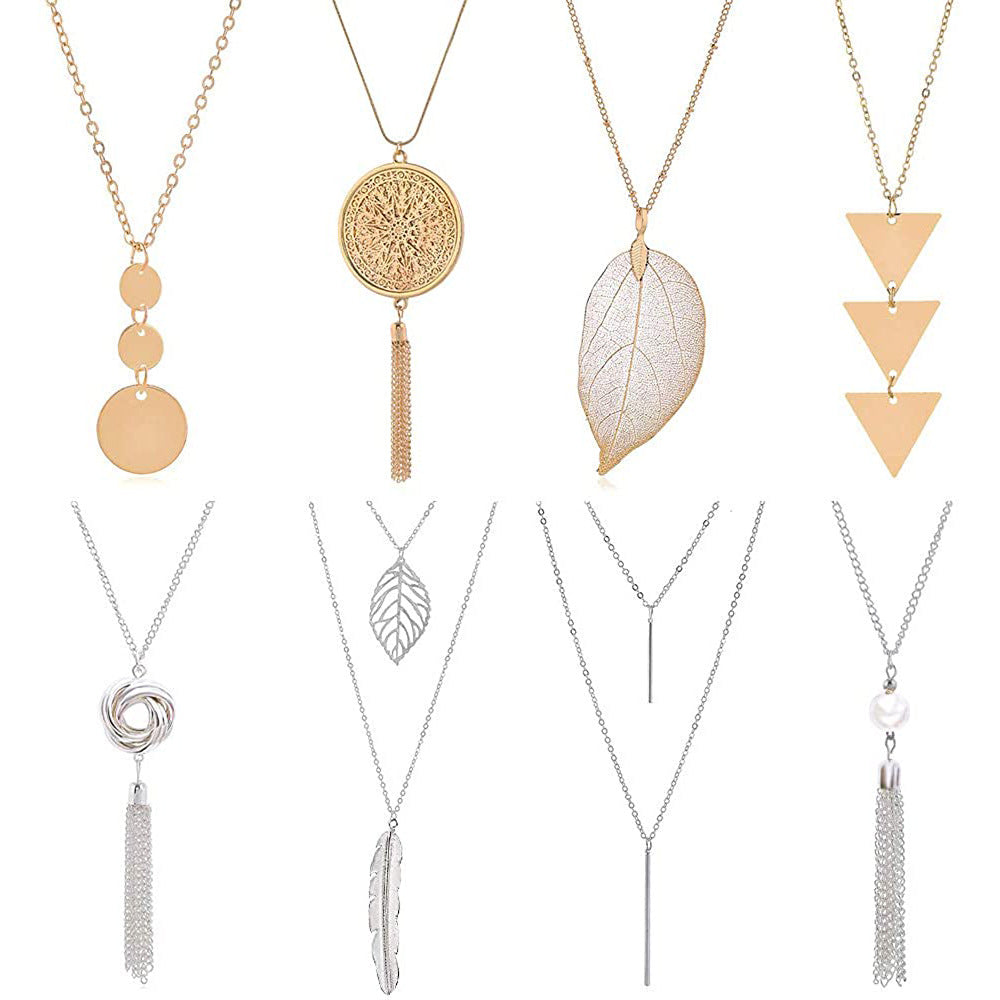 Fashion Geometric Alloy Plated Cross Chain Necklace Set for Women