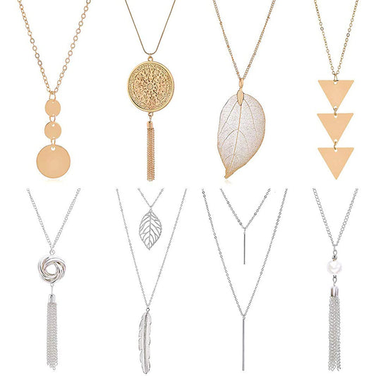 Fashion Geometric Alloy Plated Cross Chain Necklace Set for Women