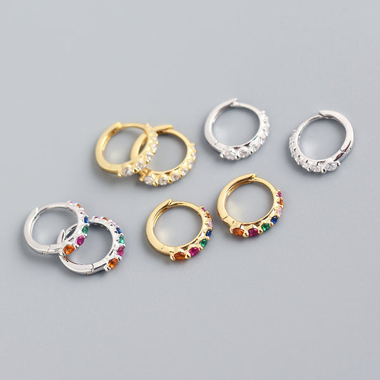 Pendientes de aro geométricos redondos minimalistas y elegantes de plata de ley 925 con circonitas cúbicas incrustadas para mujer