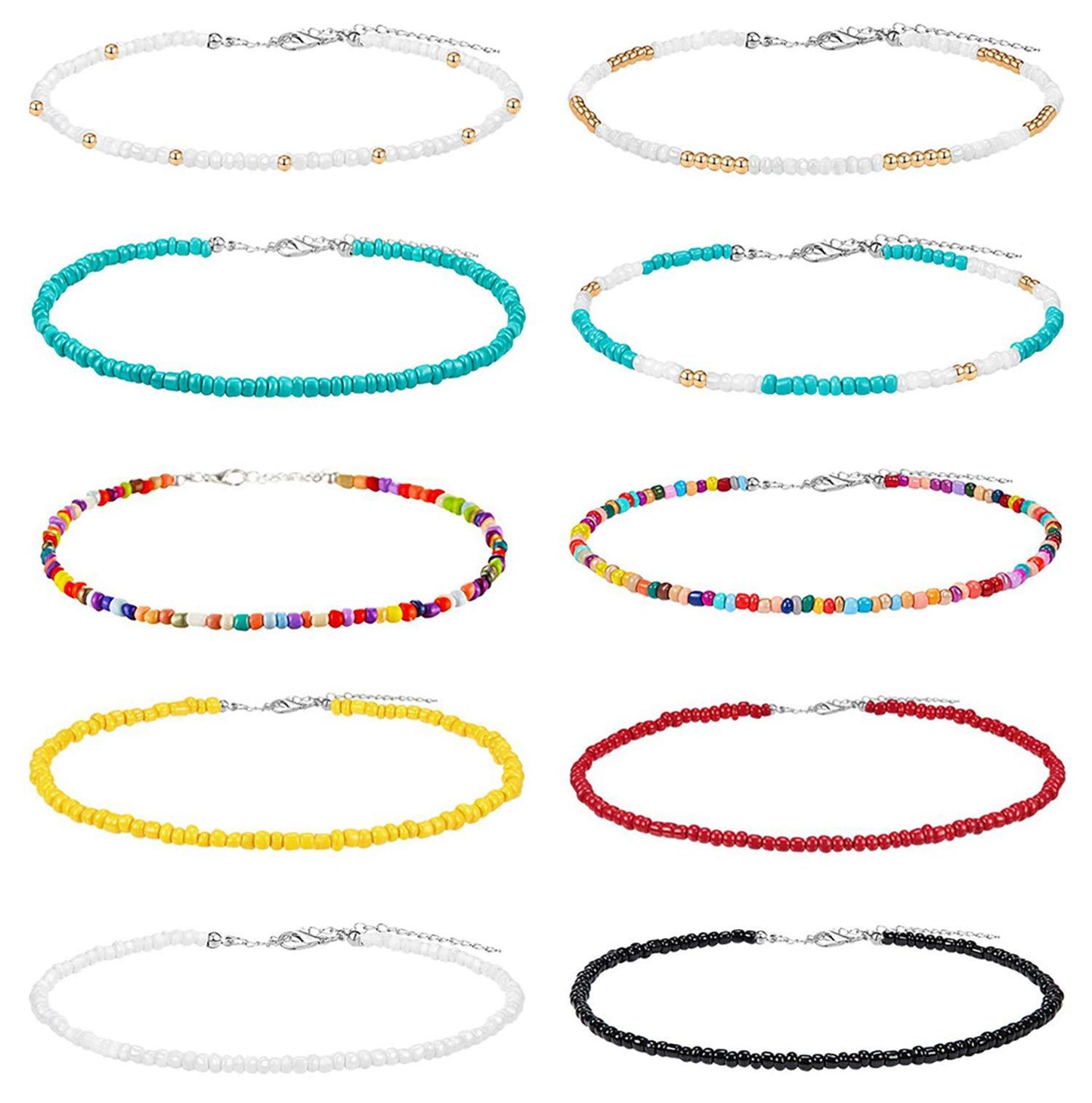 Bohemian Geometric Round Seed Beads Necklace Solid Color Short Choker for Women