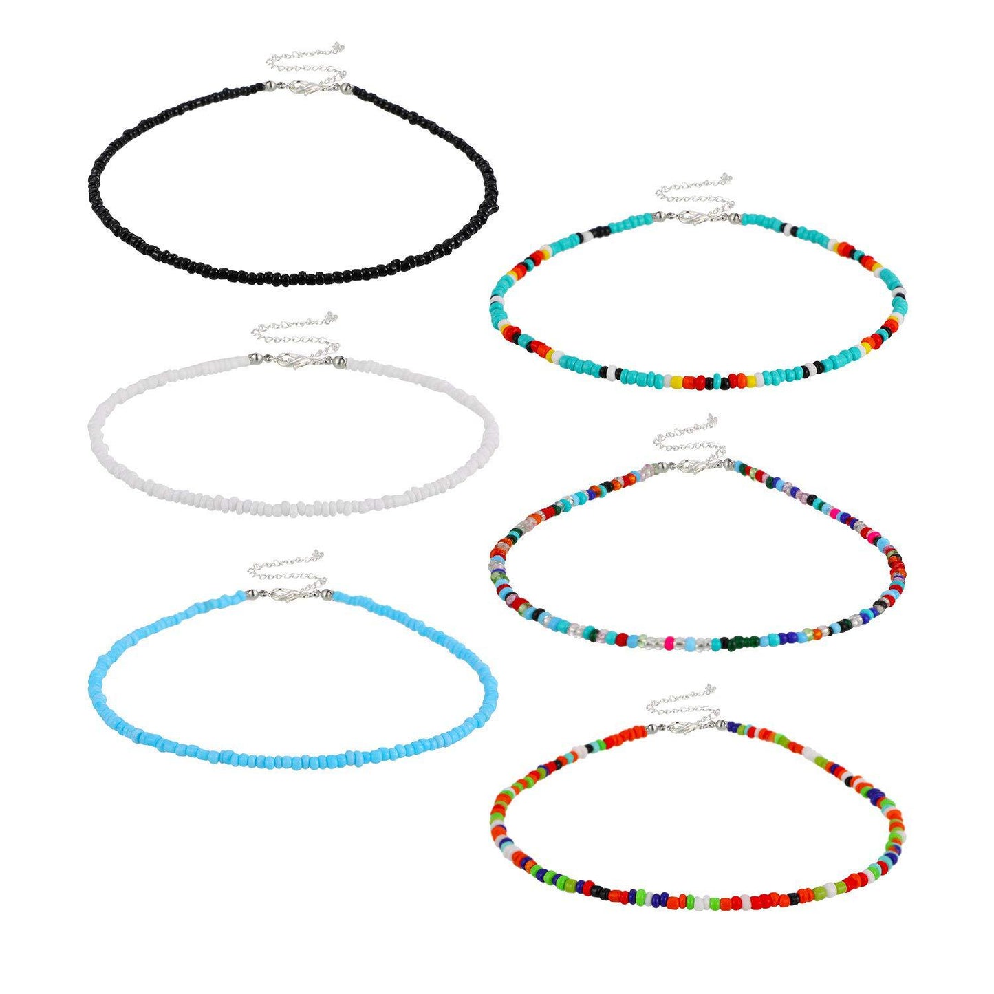 Bohemian Geometric Round Seed Beads Necklace Solid Color Short Choker for Women