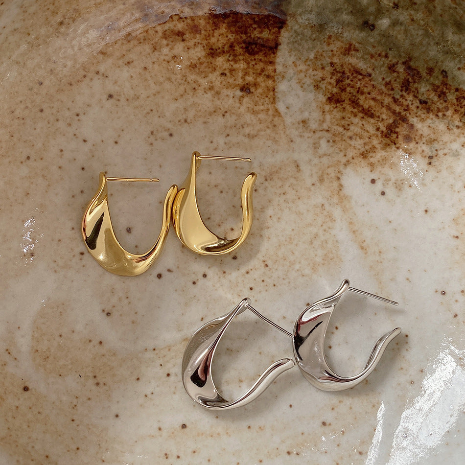 Minimalist Sweet 925 Sterling Silver U-Shape Teardrop Earrings with Pearl Inlay Gold and Platinum Plated for Women