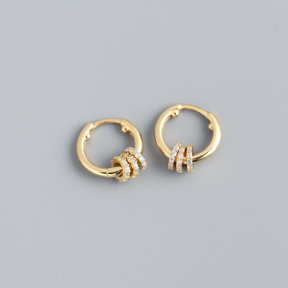 Elegantes Pendientes de Aro Detachables Geométricos Redondos de Plata Esterlina 925 con Diamantes Incrustados para Mujer
