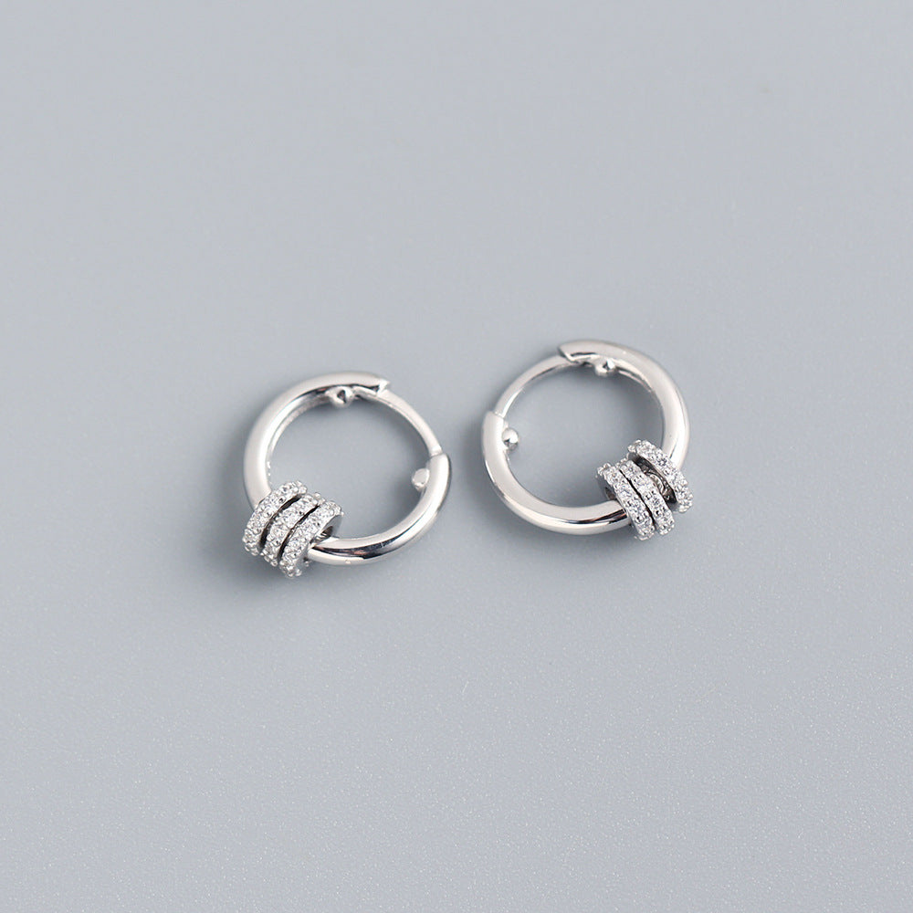 Elegantes Pendientes de Aro Detachables Geométricos Redondos de Plata Esterlina 925 con Diamantes Incrustados para Mujer
