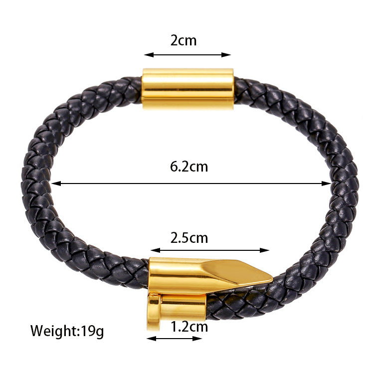 Punk Geometric Titanium Steel and Leather Woven Bracelet Unisex