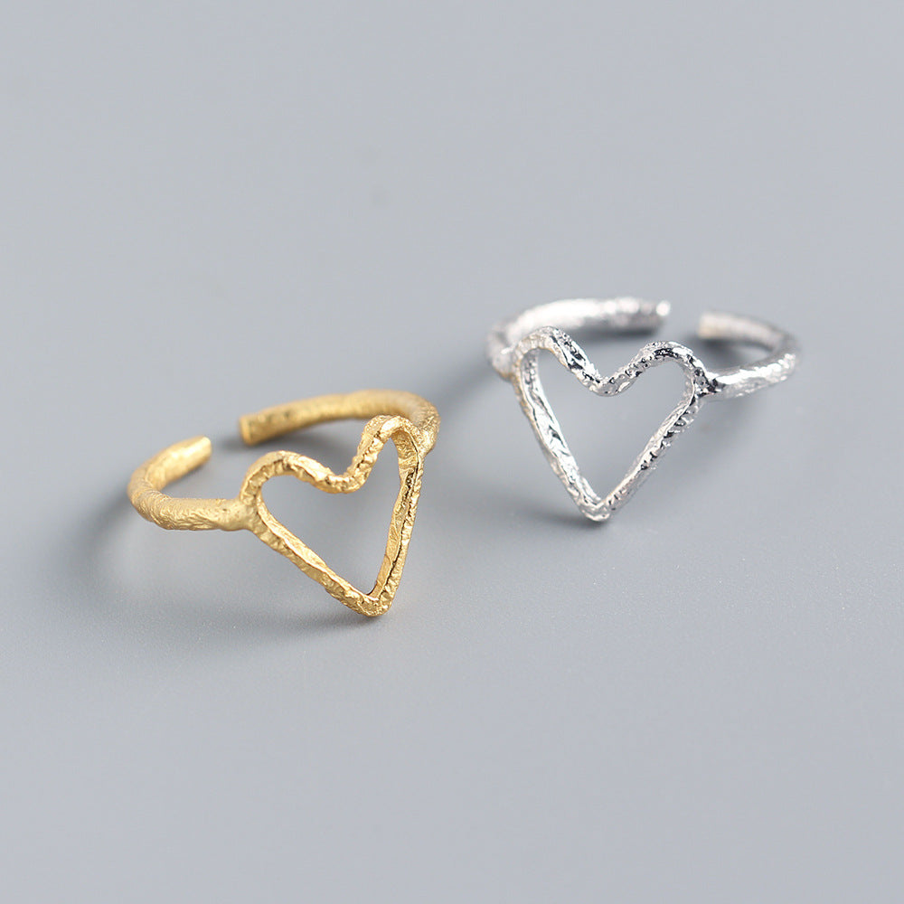 Anello aperto a forma di cuore in argento sterling S925 da donna, stile Ins, gioielli di tendenza individuali