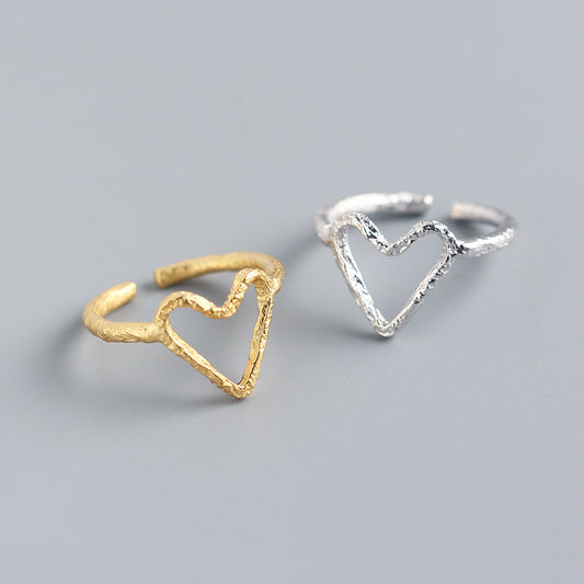 Anillo abierto de plata de ley S925 con forma de corazón para mujer, estilo Ins, joyería de tendencia individual