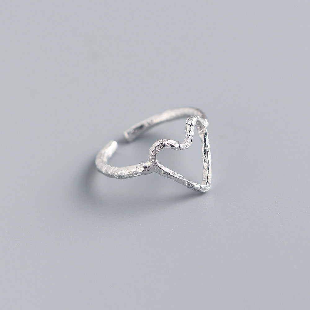 Anello aperto a forma di cuore in argento sterling S925 da donna, stile Ins, gioielli di tendenza individuali