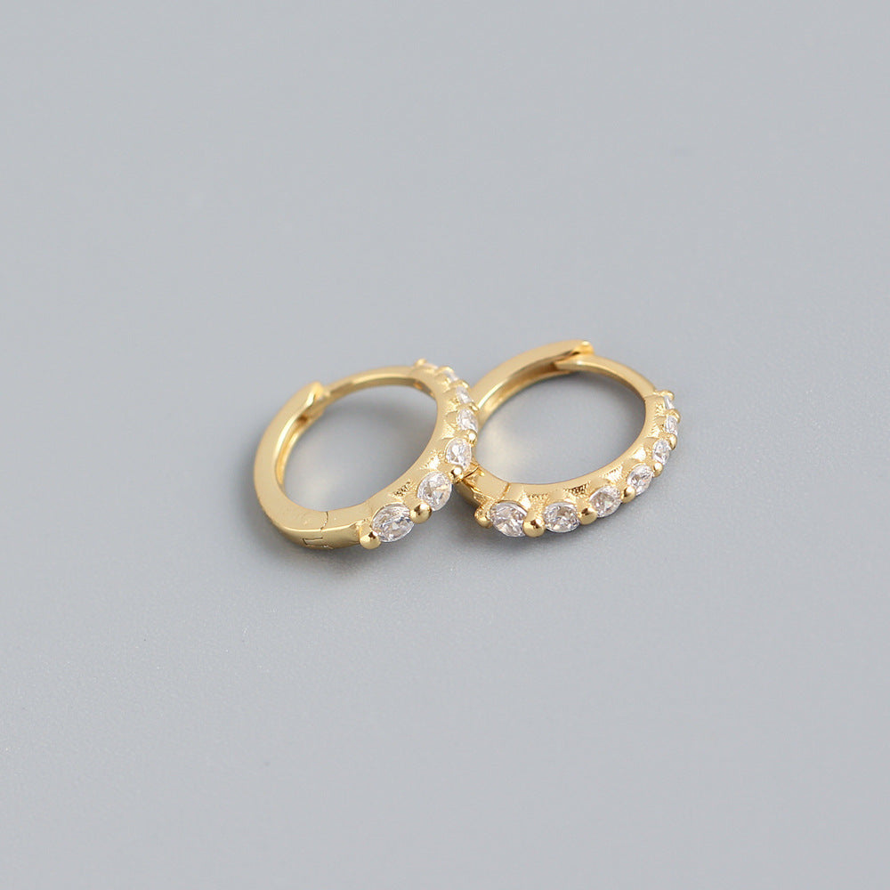 Orecchini a cerchio da donna minimalisti ed eleganti in argento sterling 925 con zirconi cubici intarsiati e forma geometrica rotonda