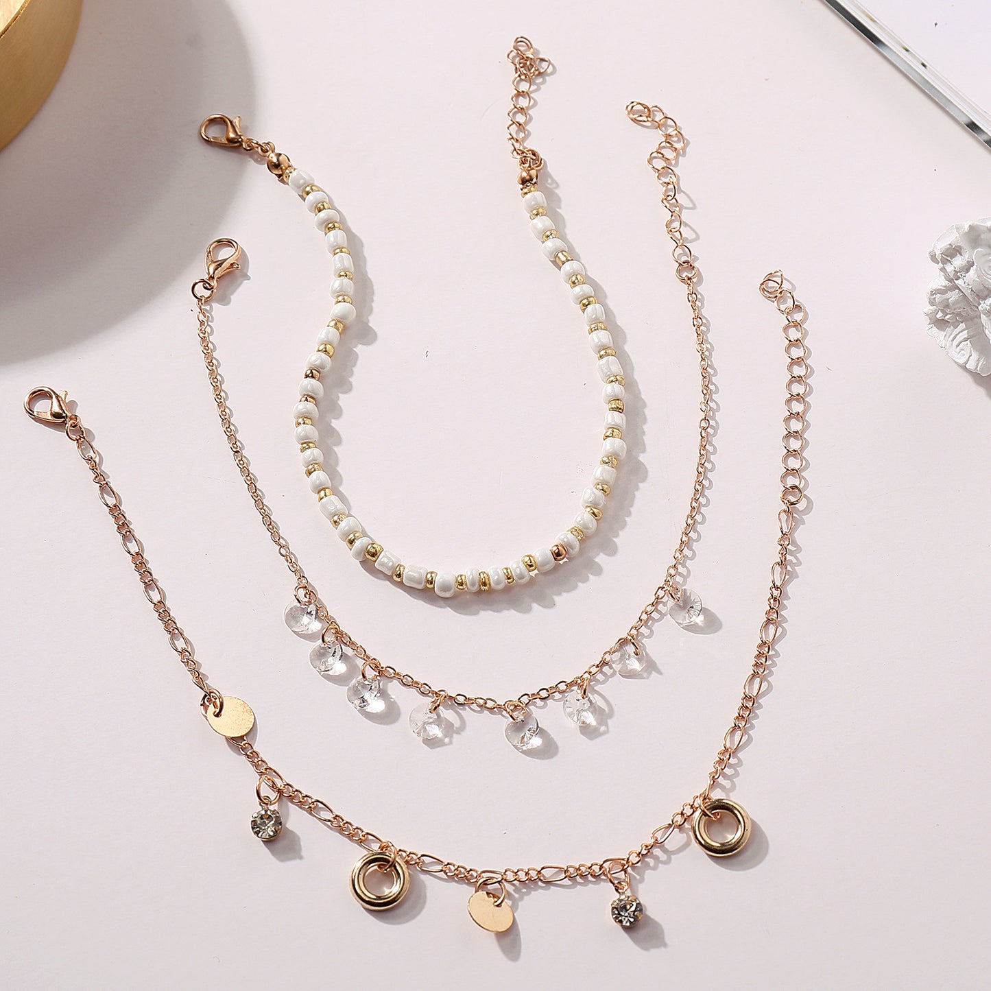 Geometric Alloy Foot Chain for Women, Rhinestone Pendant Anklet Set, European Style Fashion Jewelry, Gift for Wedding Travel Memorabilia Employee Appreciation
