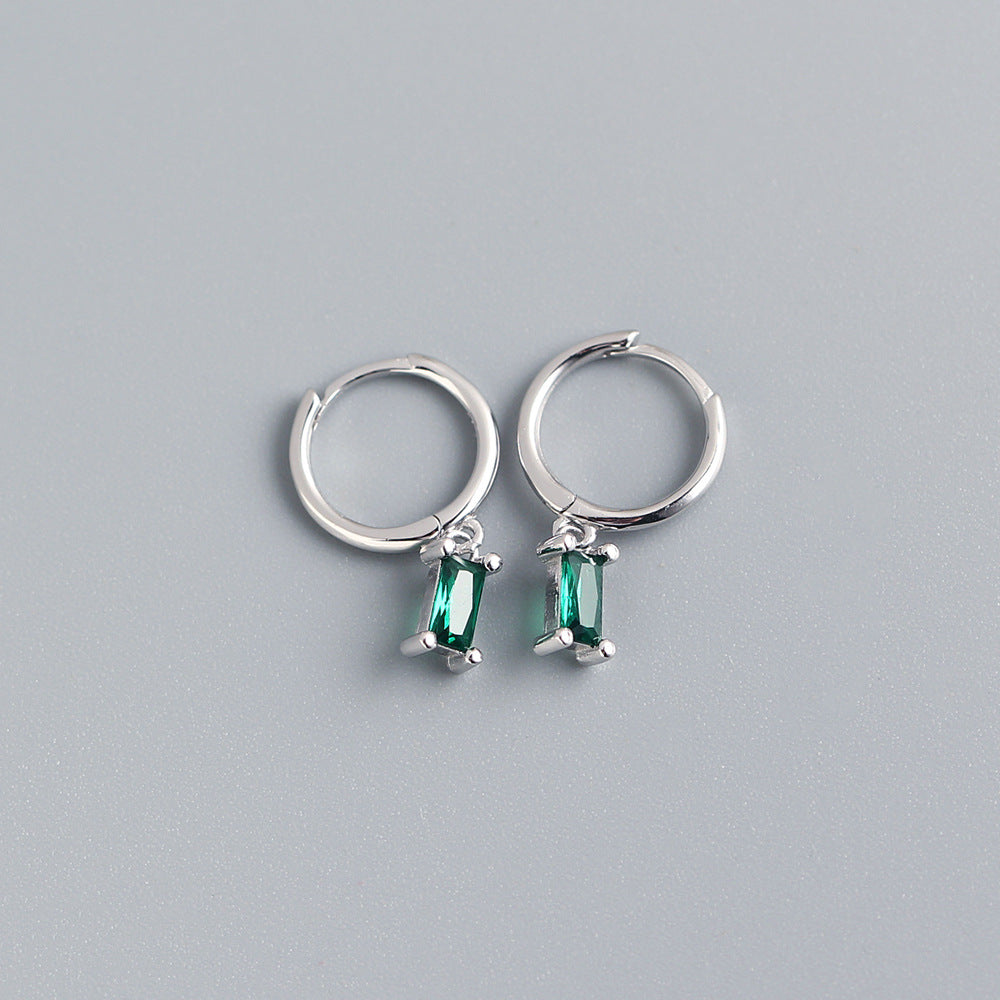 Minimalist 925 Sterling Silver Rectangle Geometric Inlaid Cubic Zirconia Hoop Earrings