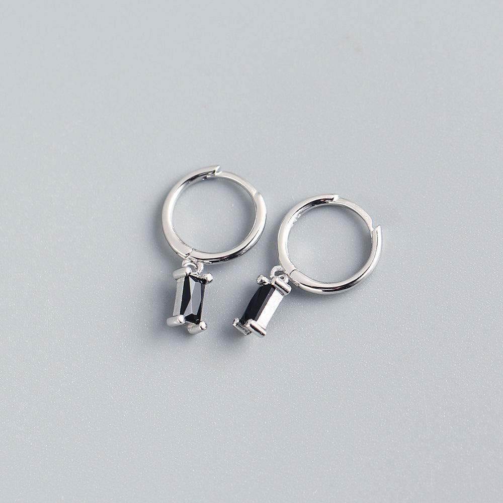 Minimalist 925 Sterling Silver Rectangle Geometric Inlaid Cubic Zirconia Hoop Earrings
