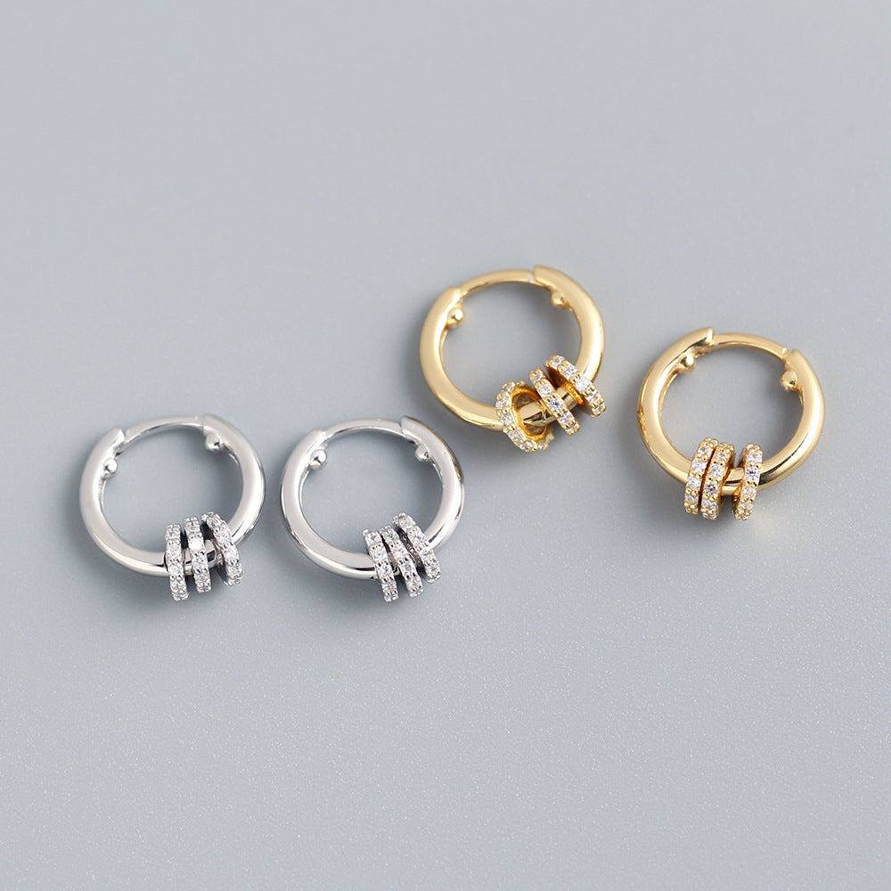 Elegantes Pendientes de Aro Detachables Geométricos Redondos de Plata Esterlina 925 con Diamantes Incrustados para Mujer