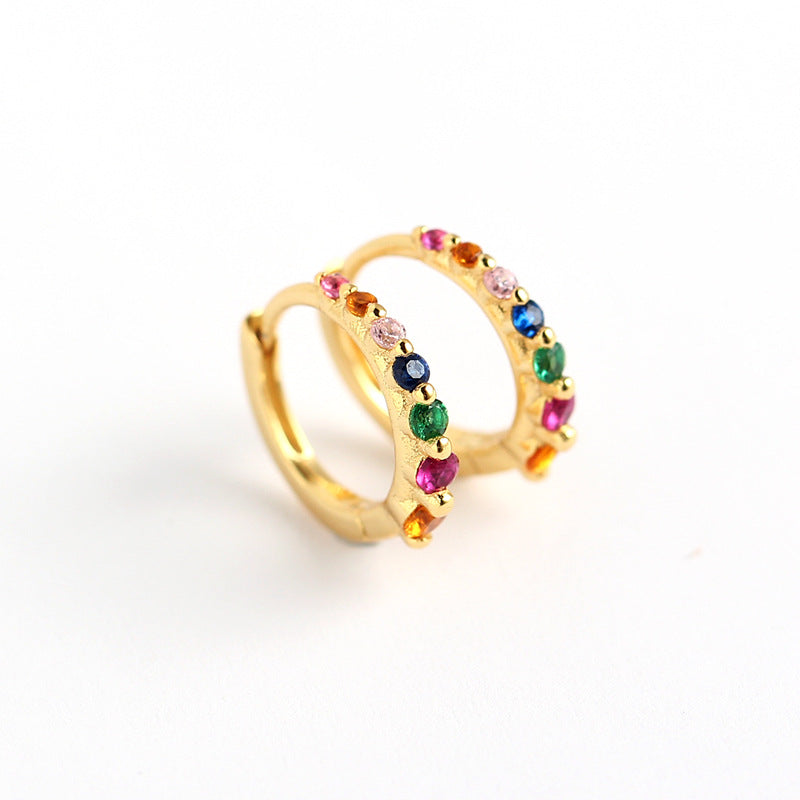 Orecchini a cerchio da donna minimalisti ed eleganti in argento sterling 925 con zirconi cubici intarsiati e forma geometrica rotonda