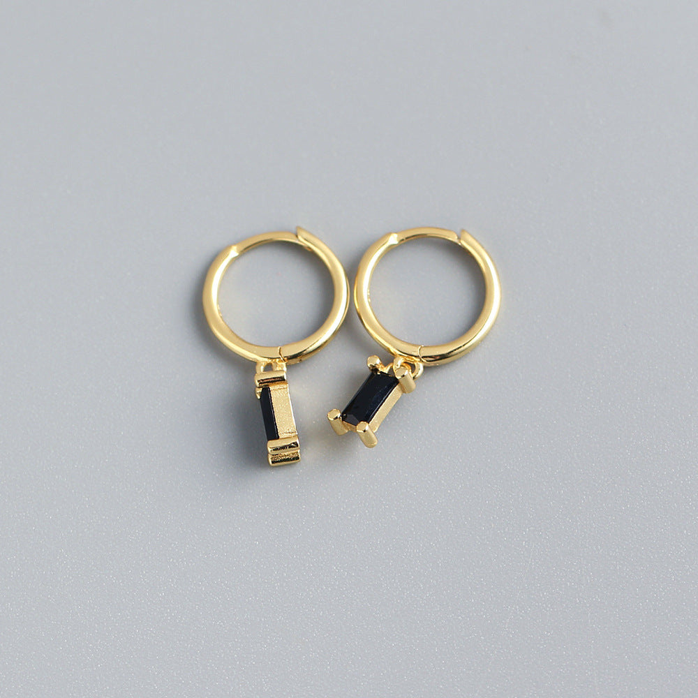 Minimalist 925 Sterling Silver Rectangle Geometric Inlaid Cubic Zirconia Hoop Earrings