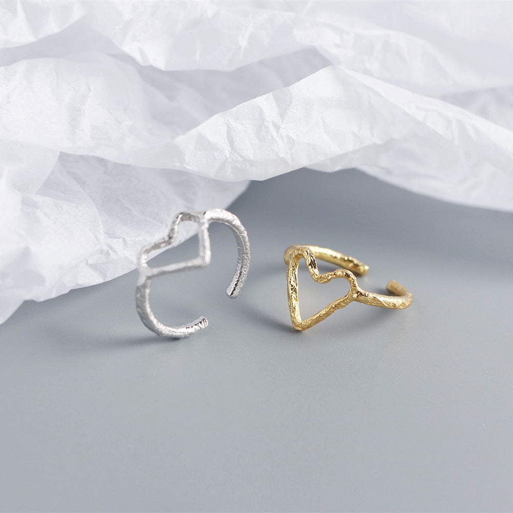 Anello aperto a forma di cuore in argento sterling S925 da donna, stile Ins, gioielli di tendenza individuali