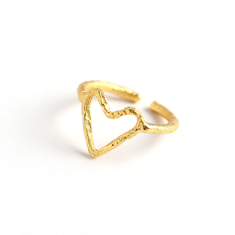 Anello aperto a forma di cuore in argento sterling S925 da donna, stile Ins, gioielli di tendenza individuali