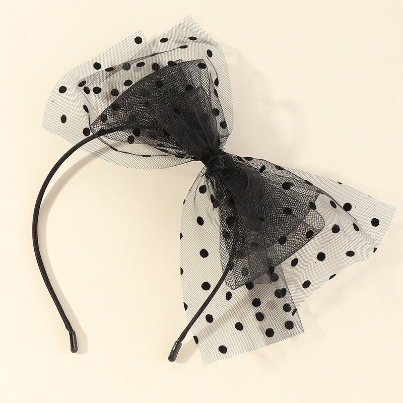 Vintage Lace Bow Hairband for Children with Tulle Mesh and Resin Coating