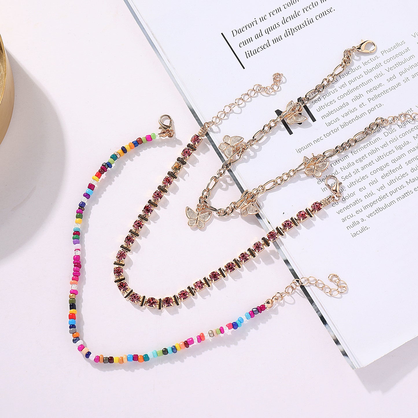 European Style Women's Butterfly Design Alloy Foot Chain with Colorful Rhinestones, Fashionable Jewelry Set for Wedding, Travel Souvenir, Employee Gift