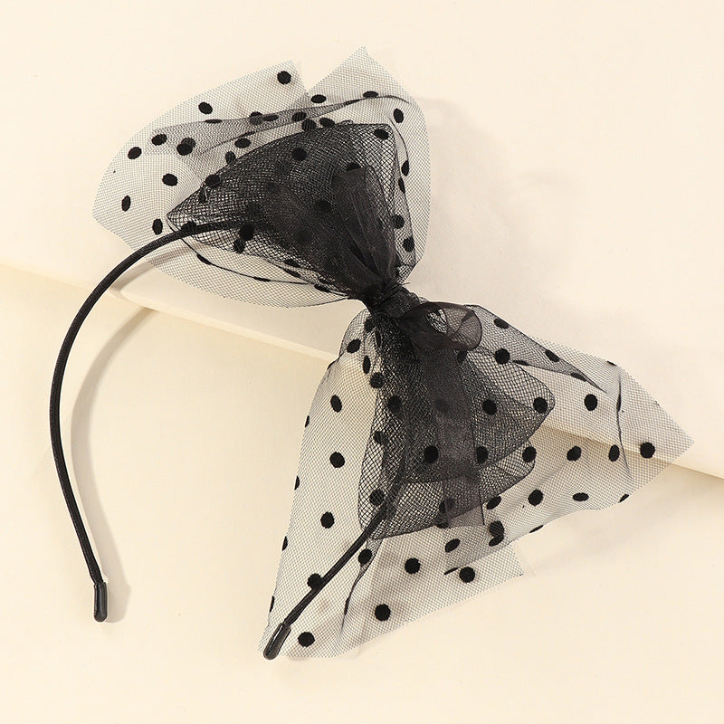 Vintage Lace Bow Hairband for Children with Tulle Mesh and Resin Coating