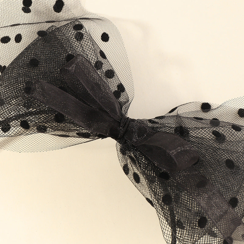 Vintage Lace Bow Hairband for Children with Tulle Mesh and Resin Coating