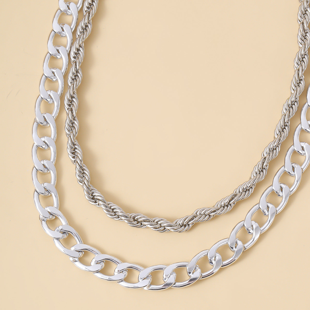 Collana Punk Minimalista Geometrica in Metallo con Catenina a Maglie per Donna