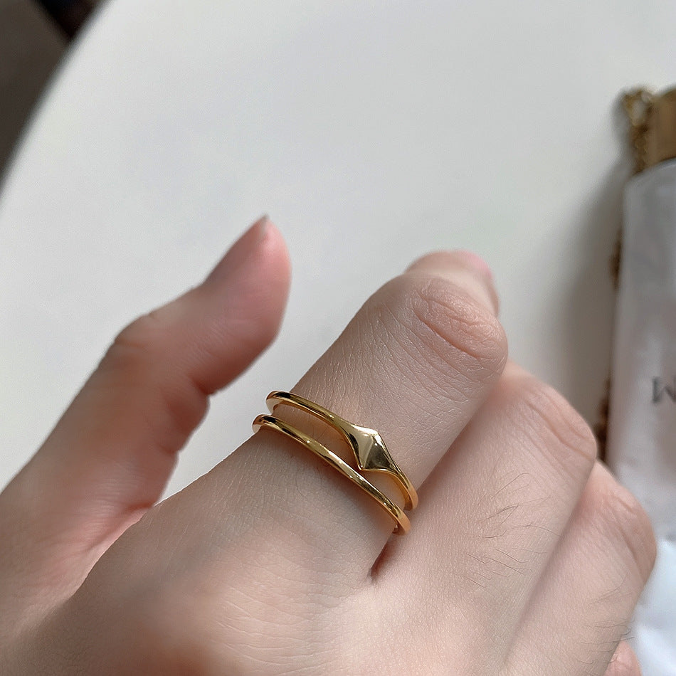 Minimalist Elegant 925 Sterling Silver Asymmetric Geometric Double Layer Ring for Women