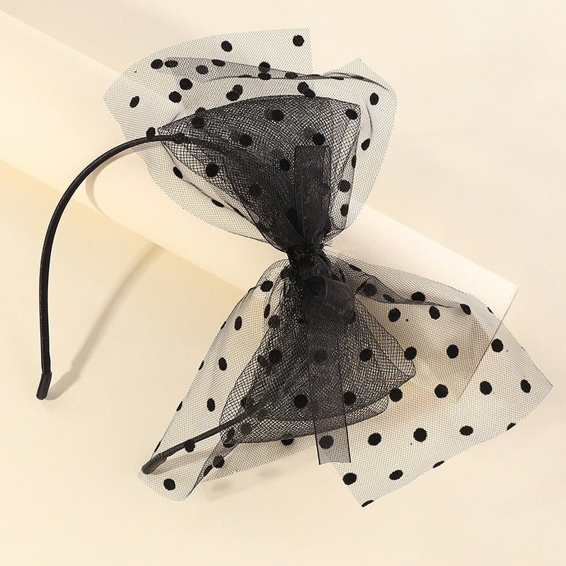Vintage Lace Bow Hairband for Children with Tulle Mesh and Resin Coating
