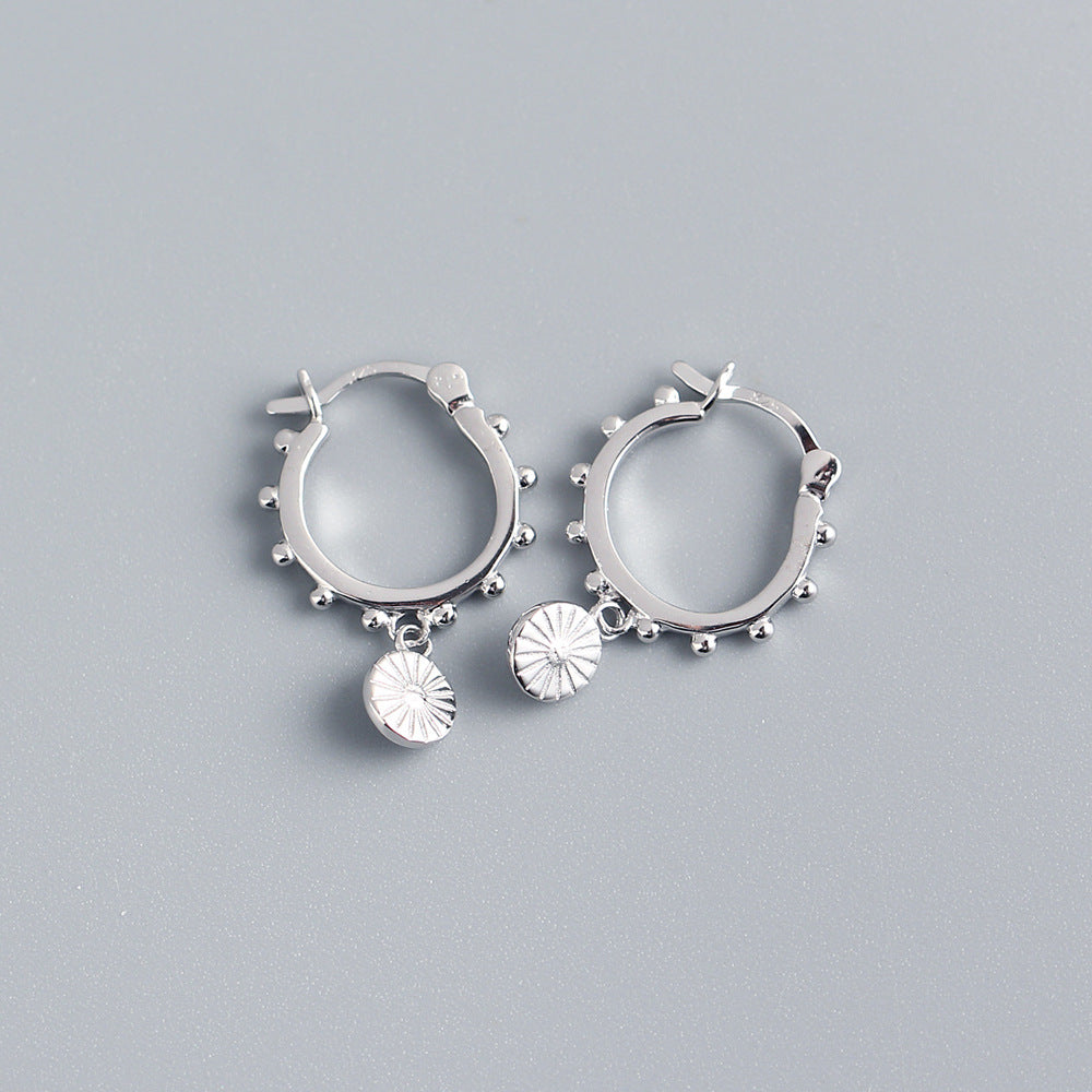S925 Sterling Silver Round Geometric Earrings for Women, Fashion Office Lady Style, Plated, YHE0255