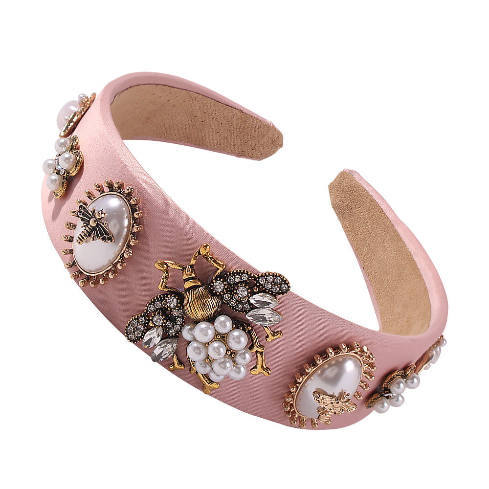 Women's Fashionable Floral Rhinestone Glass Bead Alloy Headband, Dramatic Wide Edge Hair Accessory, Handmade, 16*14.5cm