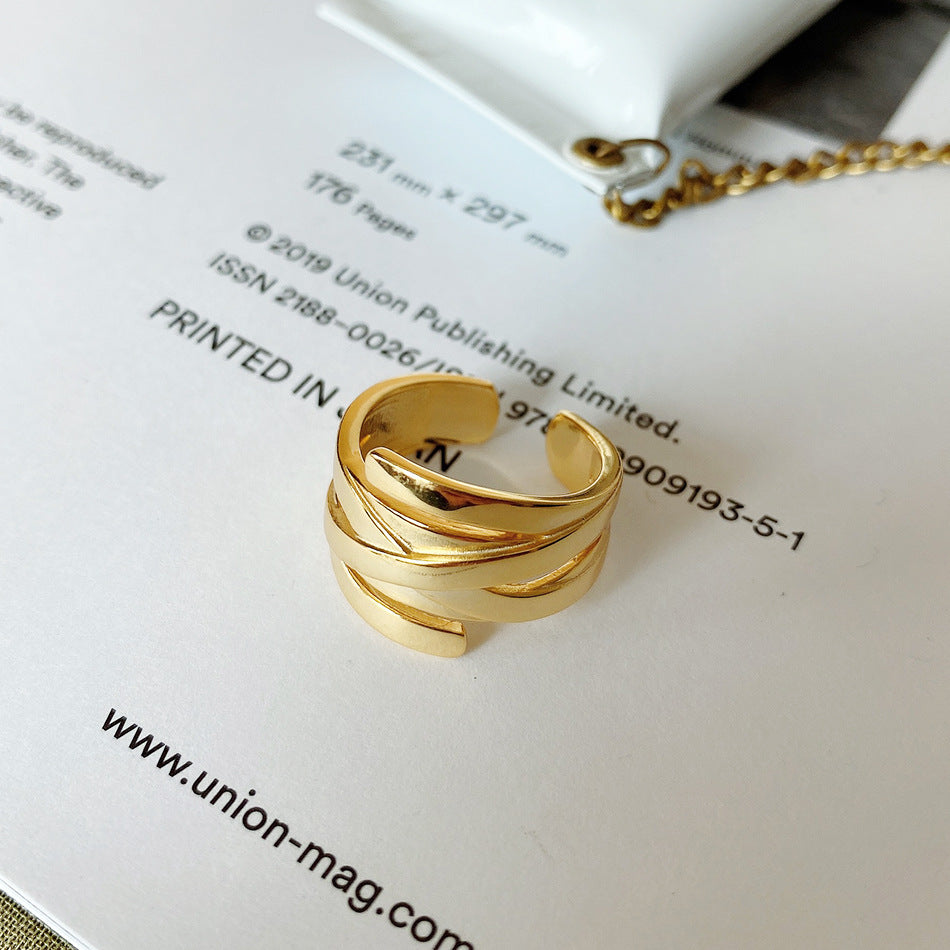 Anello da donna in argento sterling 925, con intarsio geometrico minimalista ed elegante