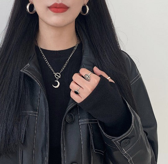 Korean Style Minimalist Alloy Crescent Moon Pendant Necklace with Box Chain Plated Finish for Women