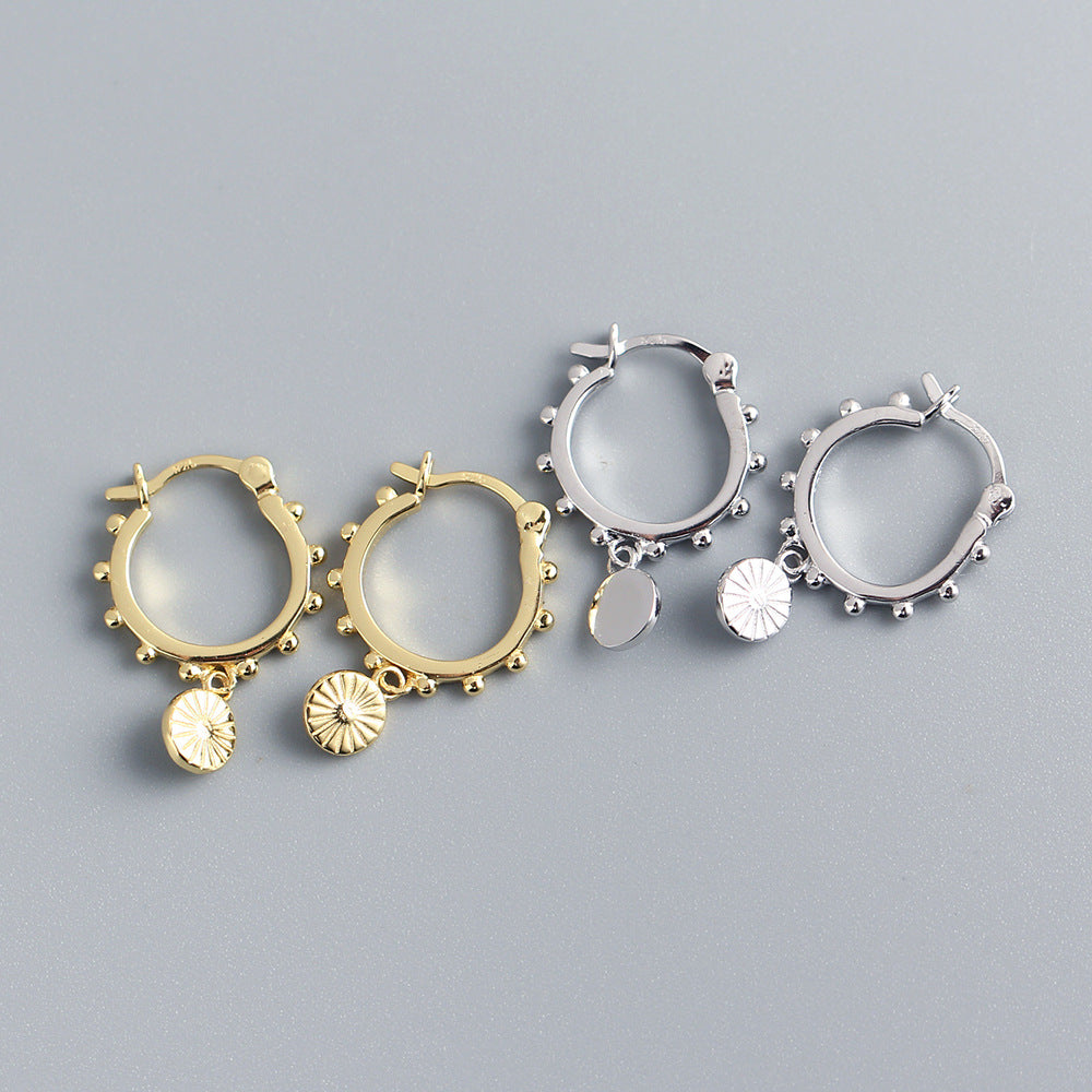 S925 Sterling Silver Round Geometric Earrings for Women, Fashion Office Lady Style, Plated, YHE0255