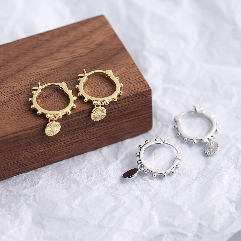S925 Sterling Silver Round Geometric Earrings for Women, Fashion Office Lady Style, Plated, YHE0255