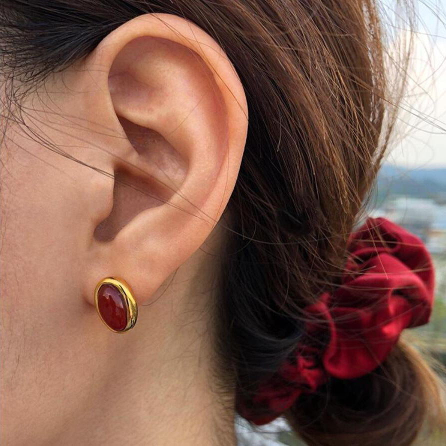 Pendientes Minimalistas de Agata con Forma de Gota y Plata de Ley 925