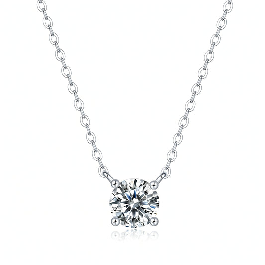 Fashion OL 925 Sterling Silver 18K Gold Plated Geometric Round Moissanite Four-Prong Pendant Necklace for Women