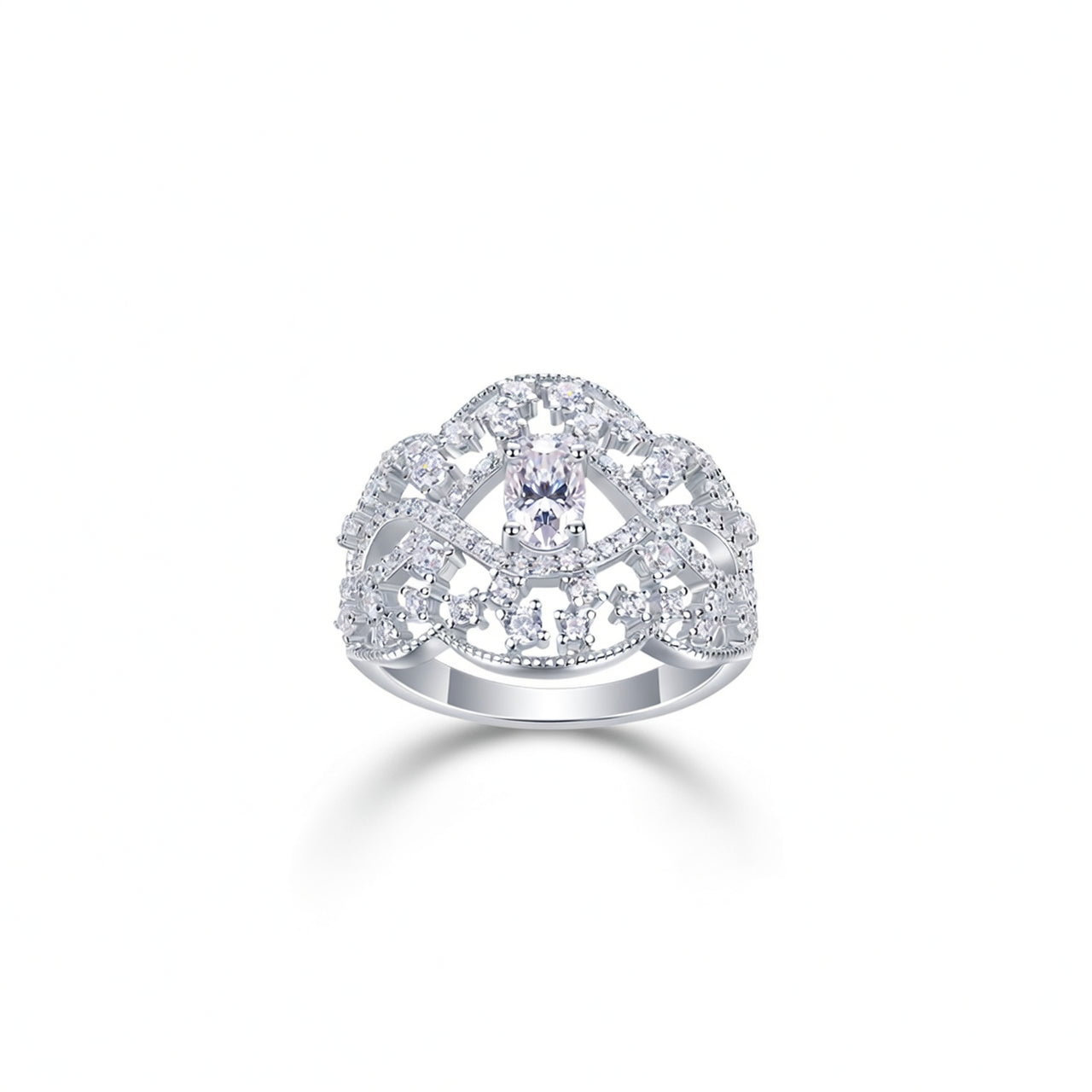 Anello Da Donna In Argento Sterling 925 Con Moissanite A Forma Di Uovo Geometrica E Design Traforato Cavo Alla Moda