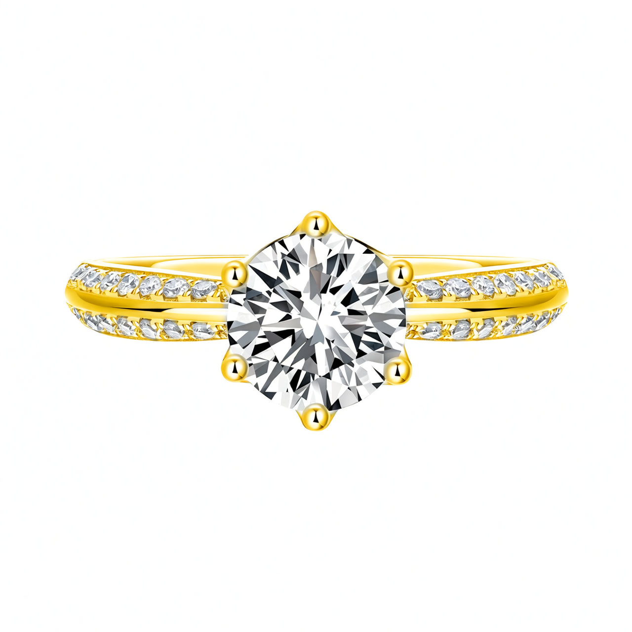 Anello da donna in argento sterling 925, design geometrico, placcato in oro 18 carati con intarsio di moissanite