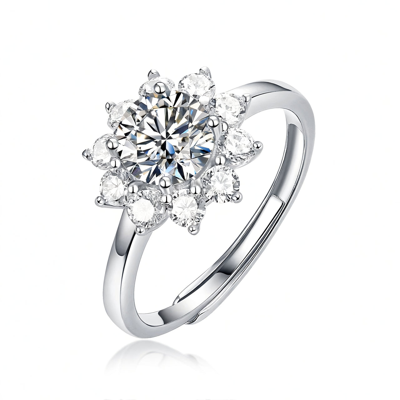 Sweet 925 Sterling Silver Geometric Moissanite Ring 18K Gold Plated 6-Prong Setting Open Adjustable Women's Jewelry