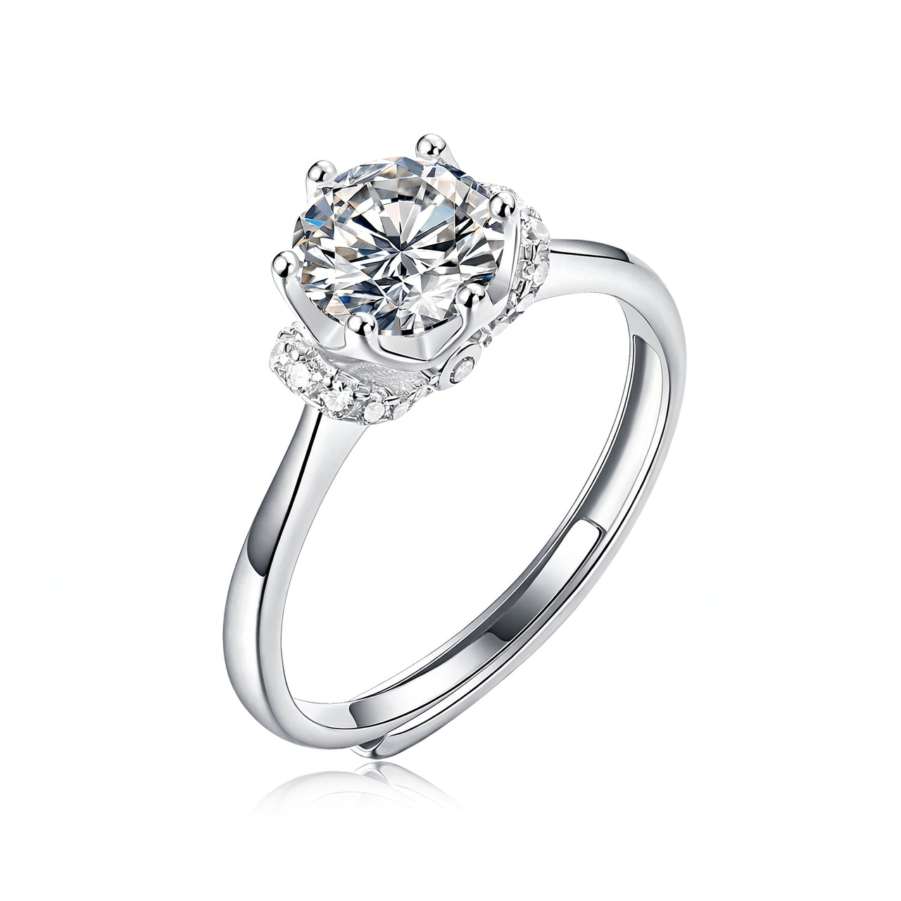 Sweet 925 Sterling Silver Geometric Moissanite Ring 18K Gold Plated 6-Prong Setting Open Adjustable Women's Jewelry