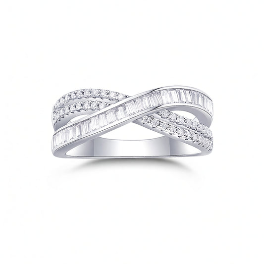 Anello da donna in argento sterling 925 con moissanite taglio a gradini, incrociato a braccio, modello geometrico alla moda