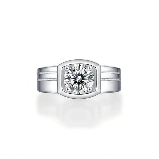 Anillo geométrico minimalista de plata de ley 925 con baño de oro de 18 quilates e incrustaciones de moissanita para hombre