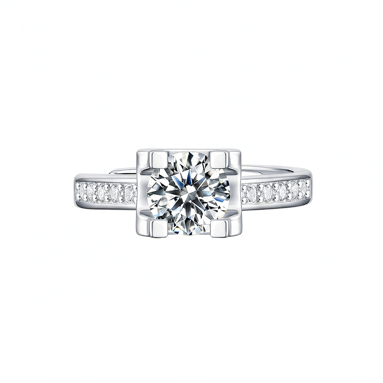 Anello di lusso geometrico a testa di toro con moissanite a 4 griffe in argento sterling 925 e placcatura in oro 18K da donna