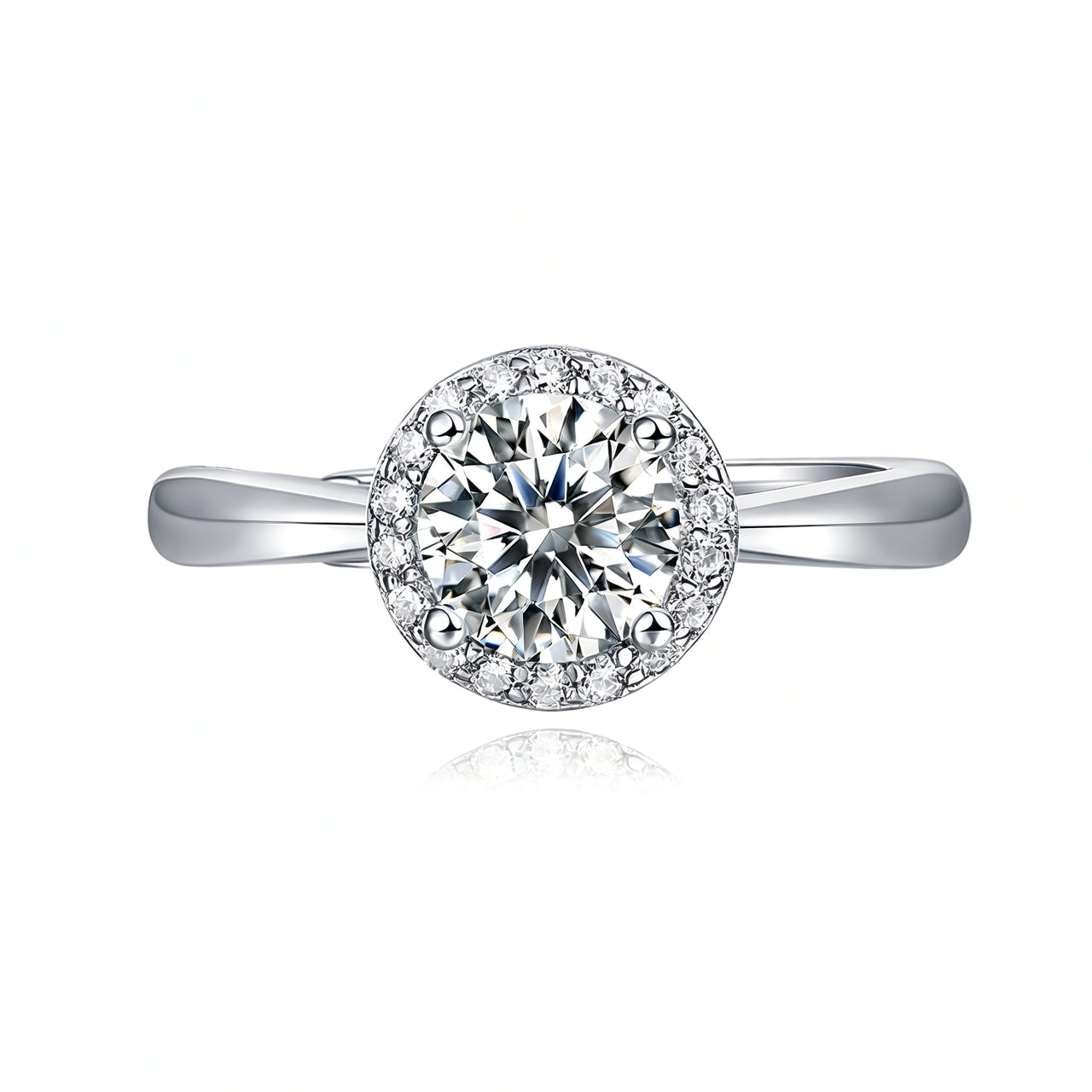 Anello geometrico rotondo in argento sterling 925 stile dolce con intarsio di moissanite da donna