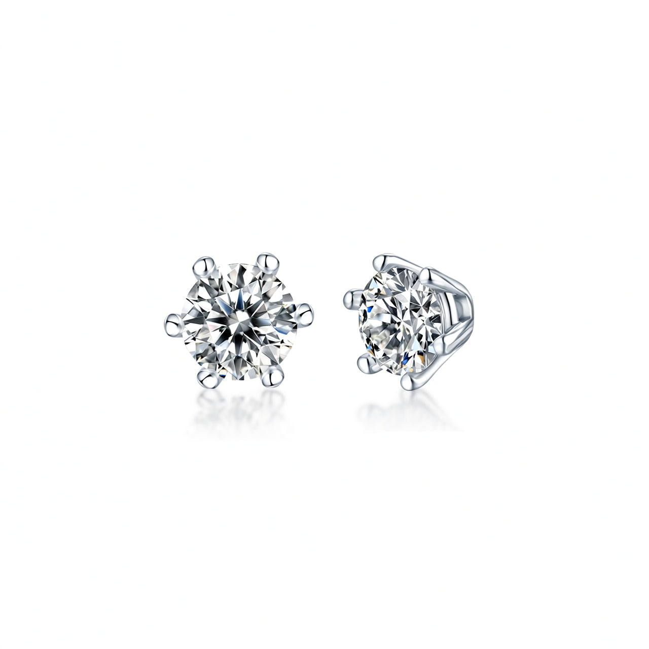 Pendientes de Tuerca con Seis Garras de Moissanita Redonda Color D Chapados en Oro de 18K de Plata de Ley 925 Estilo Ins Geométricos para Mujer