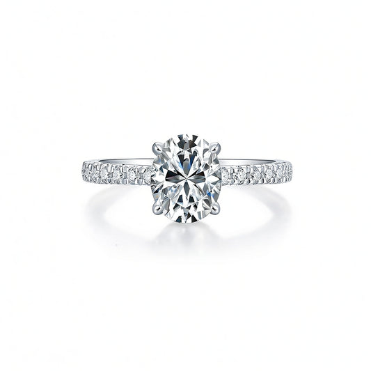 Anello in Moissanite Ovale a Uovo Lusso Leggero con Micro-Incastonatura in Argento Sterling S925 Placcato Oro 18K