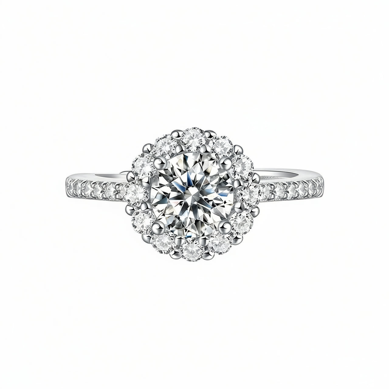 Anello geometrico rotondo in argento sterling 925 stile dolce con intarsio di moissanite da donna