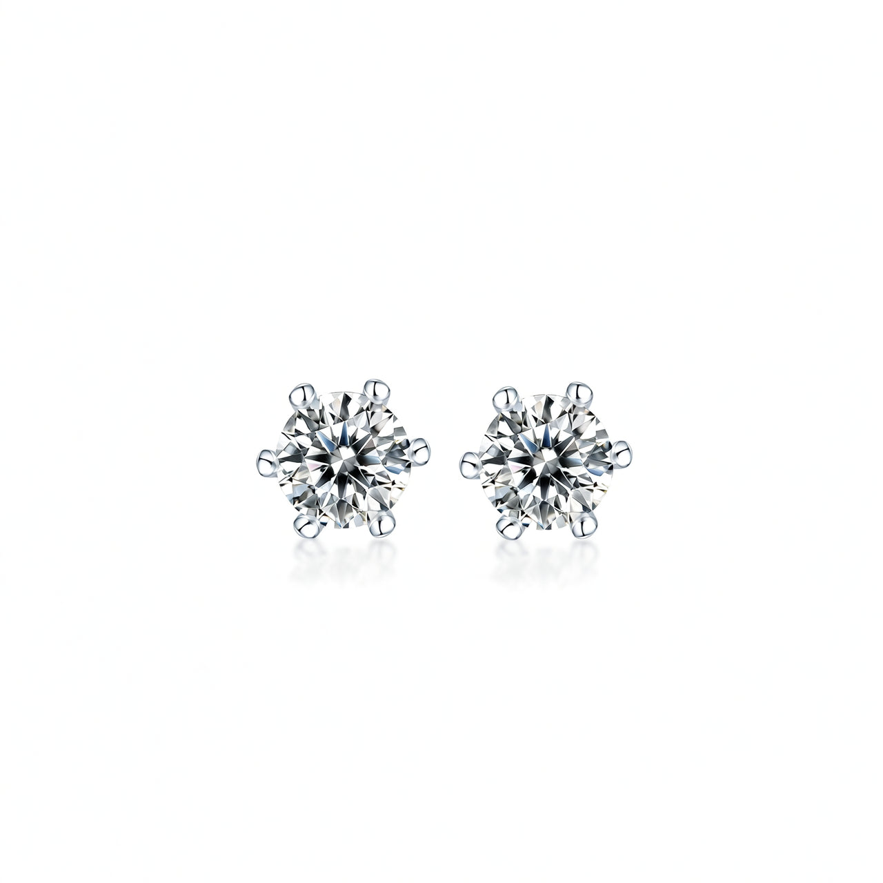Pendientes de Tuerca con Seis Garras de Moissanita Redonda Color D Chapados en Oro de 18K de Plata de Ley 925 Estilo Ins Geométricos para Mujer