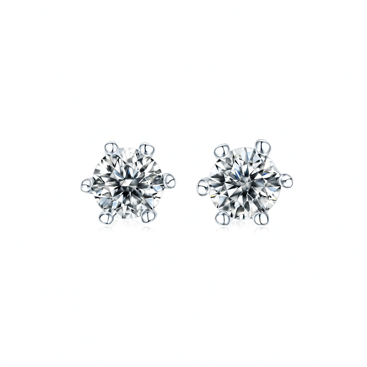 Pendientes de Tuerca con Seis Garras de Moissanita Redonda Color D Chapados en Oro de 18K de Plata de Ley 925 Estilo Ins Geométricos para Mujer
