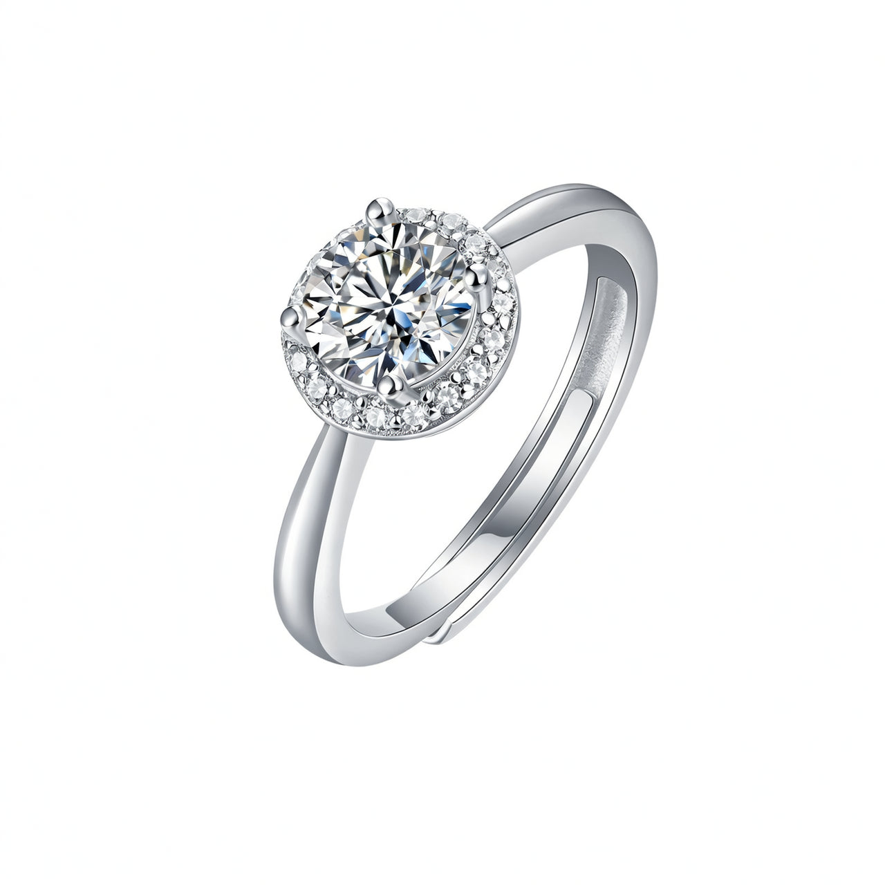Sweet 925 Sterling Silver Geometric Moissanite Ring 18K Gold Plated 6-Prong Setting Open Adjustable Women's Jewelry